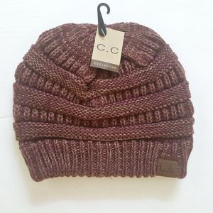 Two Tone Brown  Knit CC Beanie Hat